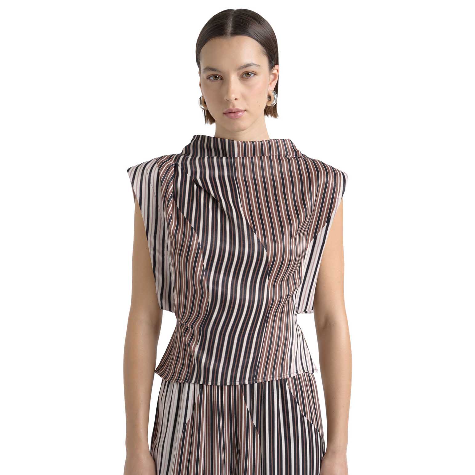 Cue Stripe Tuck Shoulder Top